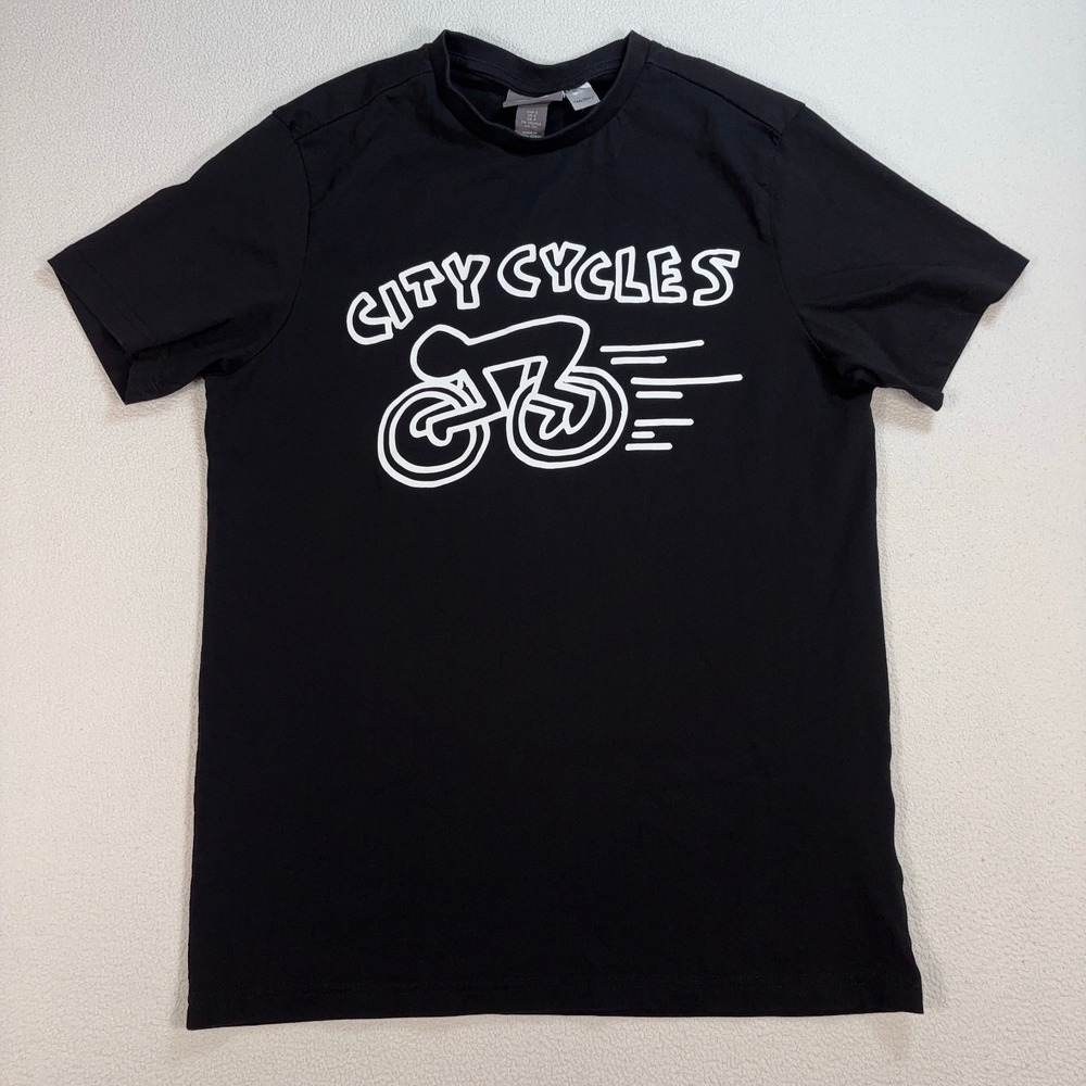 H&M Keith Haring Graphic T-Shirt Men's S‎ Black City Cycles Cotton Stretch Art